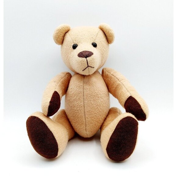 Vintage Jointed Teddy Bear 11" Plush Brown Beige Pot Belly Stuffed Animal - Picture 1 of 3